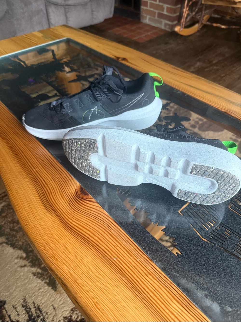 Nike Kids Black Sneakers with Neon Green Pull Tabs
